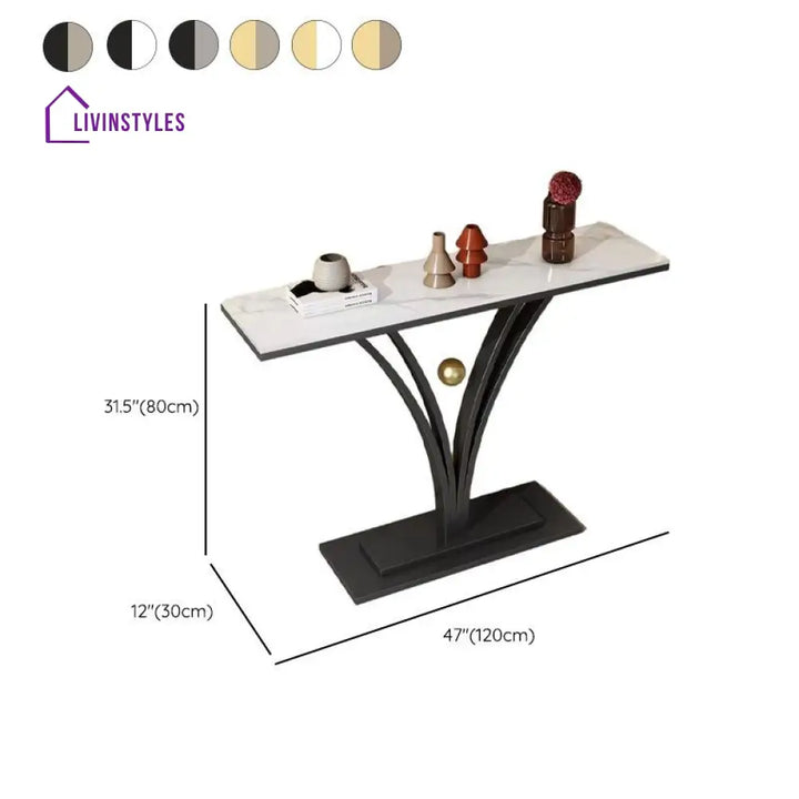 Darshit Living Room Console Table Stainless Steel Frame and Premium Ceramic Marble Top