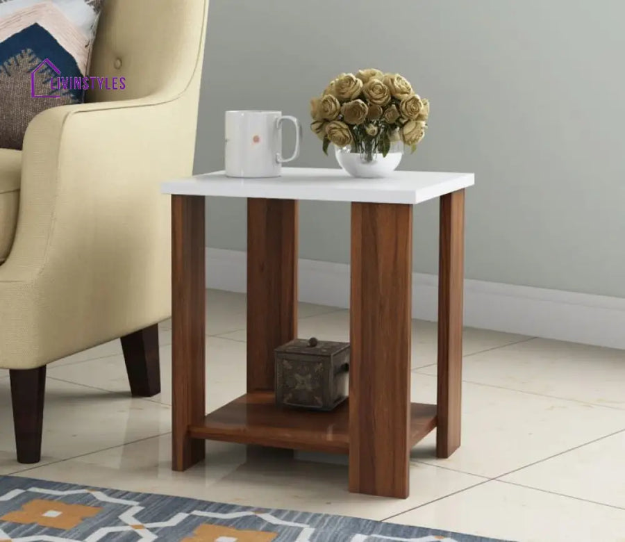 Dasha Square Side End Table for Living Room | Affordable Side Table for Every Living Room - White and Wooden