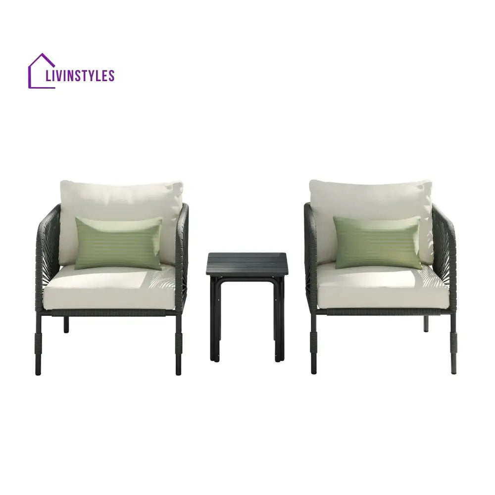 David Outdoor Patio Seating Set 2 Chairs And 1 Table (Grey) Braided & Rope Coffee Sets