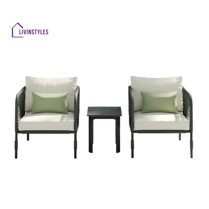 David Outdoor Patio Seating Set 2 Chairs And 1 Table (Grey) Braided & Rope Coffee Sets