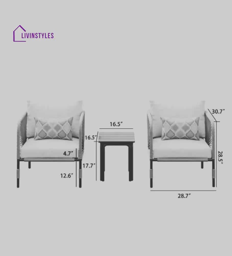 David Outdoor Patio Seating Set 2 Chairs And 1 Table (Grey) Braided & Rope Coffee Sets