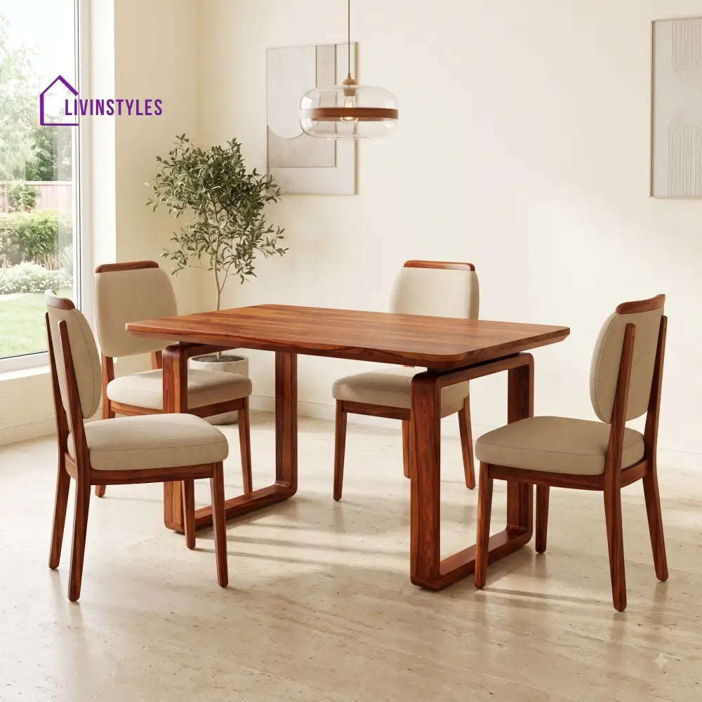 David Premium Solid Wood 4 Seater Dining Table Set