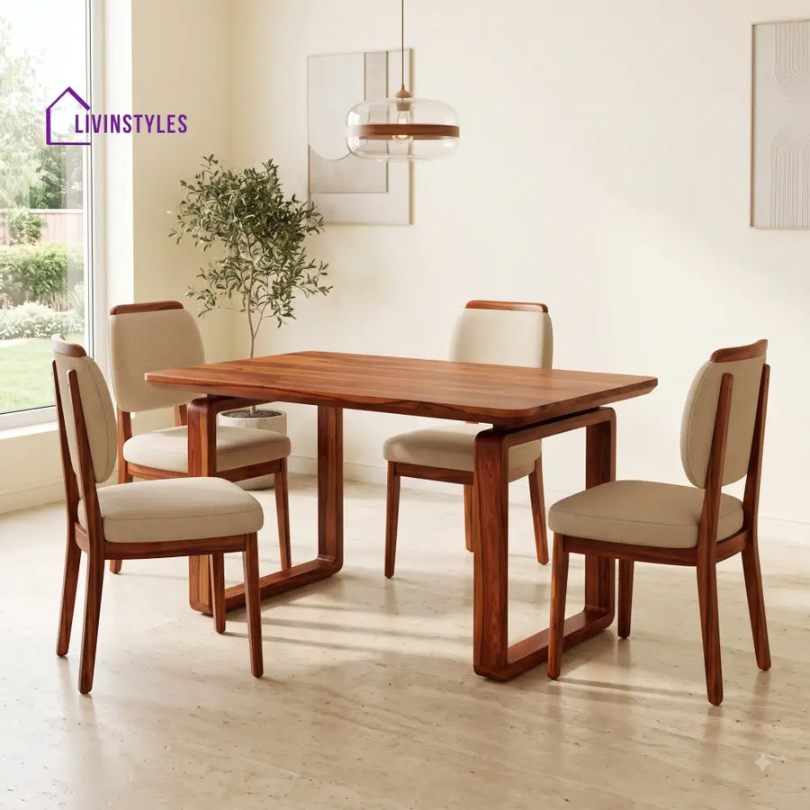 David Premium Solid Wood 4 Seater Dining Table Set