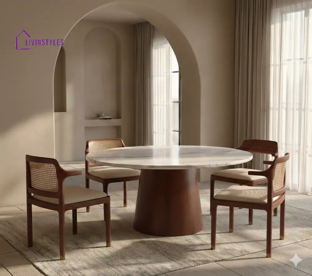 David Round Solid Sheesham Wood Dining Table Set | Round 4 Seater Dining Table Set