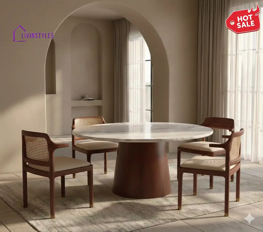 David Round Solid Sheesham Wood Dining Table Set | Round 4 Seater Dining Table Set