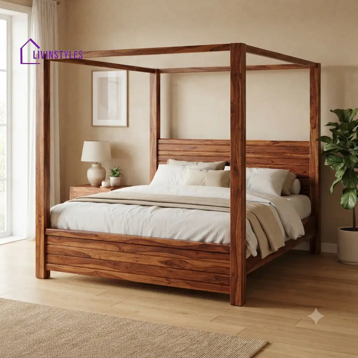David Solid Sheesham Wood Poster Bed Without Storage