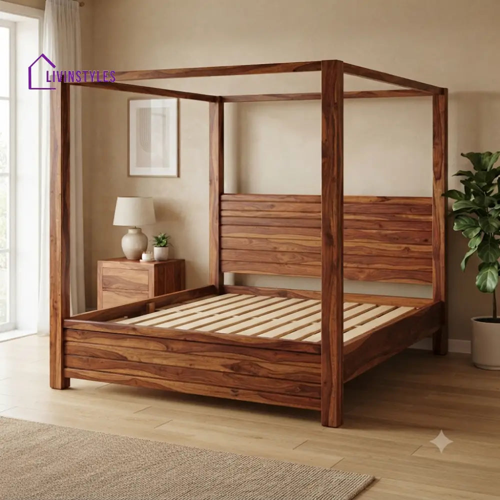 David Solid Sheesham Wood Poster Bed Without Storage