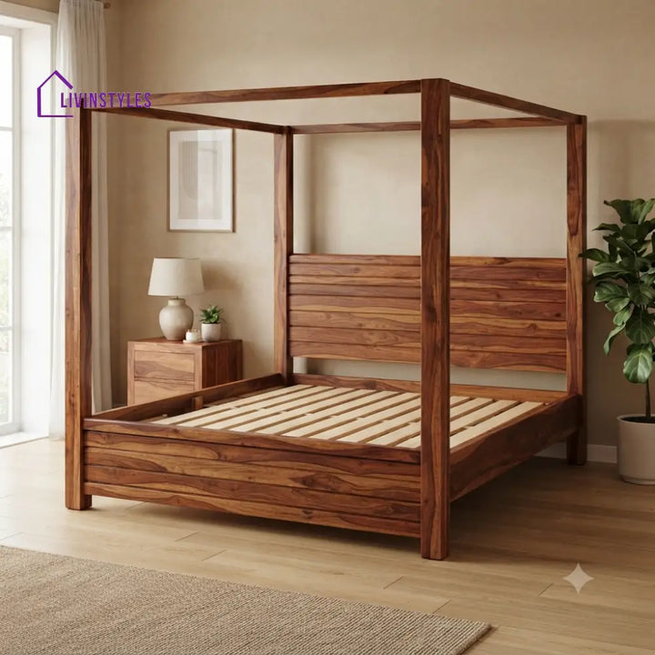 David Solid Sheesham Wood Poster Bed Without Storage