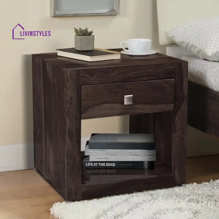 Krish Solid Wood Bedside Tables Walnut Bedroom Furniture Sets