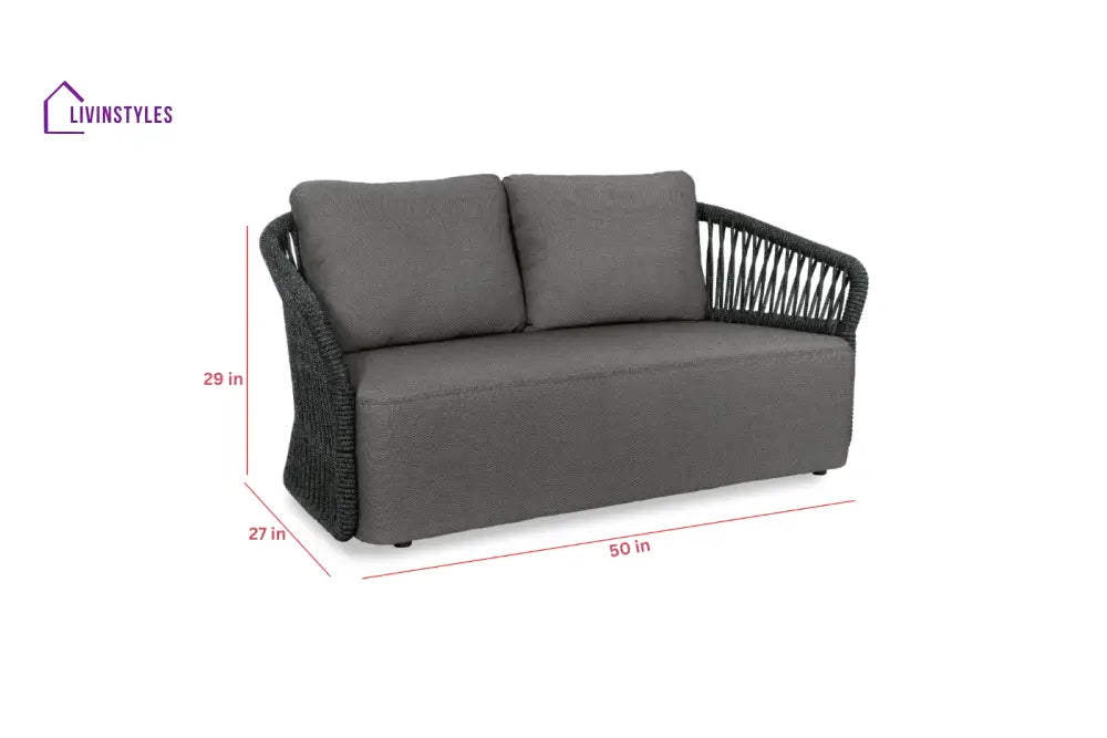 Dayo Outdoor Garden Balcony Sofa Set 2 Seater 2 Single Seater 1 Center Table Set Braid & Rope (Dark Grey) - Sofa Sets