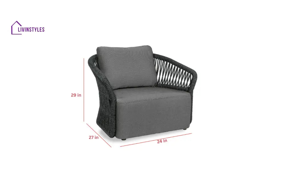 Dayo Outdoor Garden Balcony Sofa Set 2 Seater 2 Single Seater 1 Center Table Set Braid & Rope (Dark Grey) - Sofa Sets