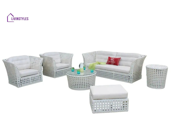 Deepa 6 Piece Rattan & Wicker Sofa Outdoor Furniture Conversation Set (White)