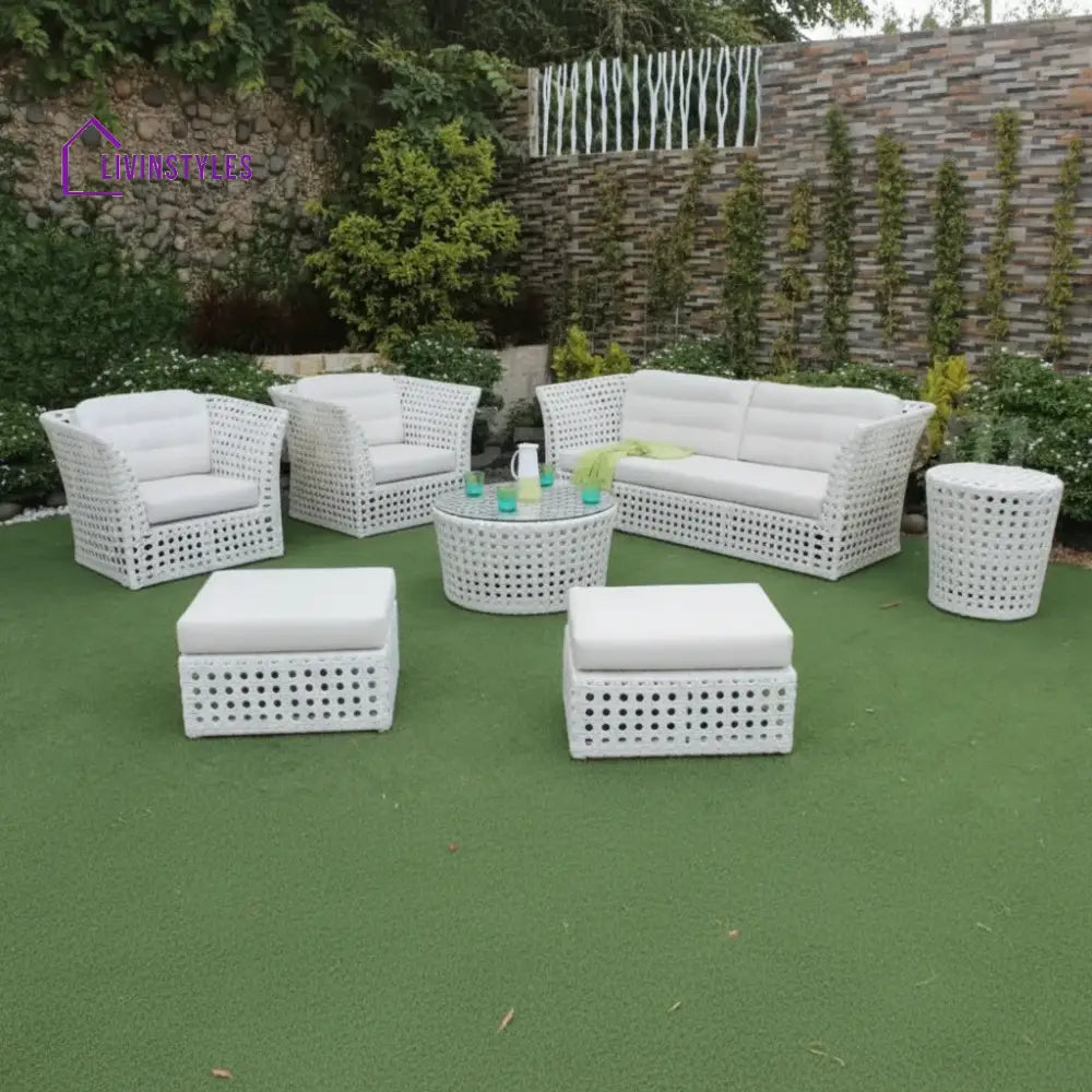 Deepa 6 Piece Rattan & Wicker Sofa Outdoor Furniture Conversation Set (White)