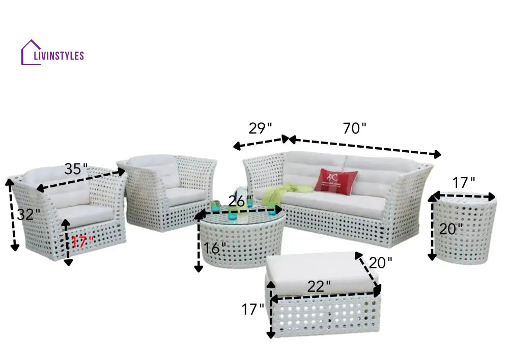 Deepa 6 Piece Rattan & Wicker Sofa Outdoor Furniture Conversation Set (White)
