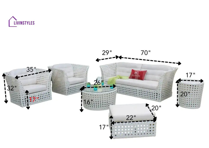 Deepa 6 Piece Rattan & Wicker Sofa Outdoor Furniture Conversation Set (White)