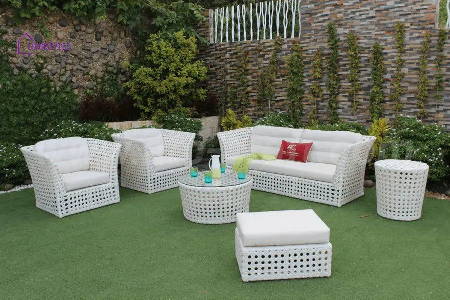 Deepa 6 Piece Rattan & Wicker Sofa Outdoor Furniture Conversation Set (White)