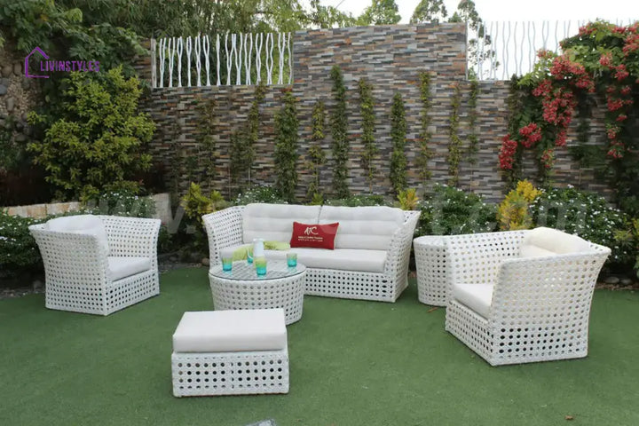 Deepa 6 Piece Rattan & Wicker Sofa Outdoor Furniture Conversation Set (White)
