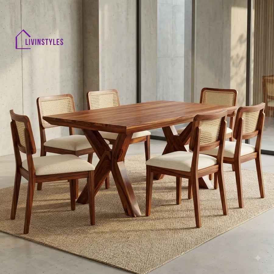 Deepa Premium Wooden 6 Seater Dining Table Set
