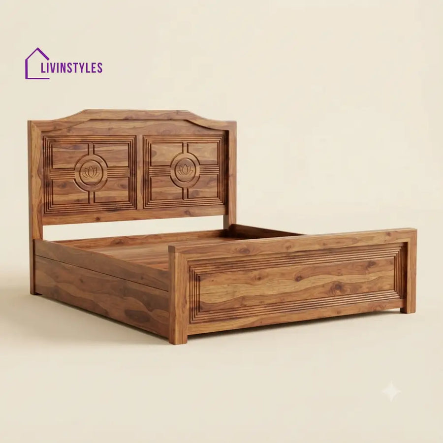 Deepa Sheesham Wood Bed With Box Storage | Wooden Bed