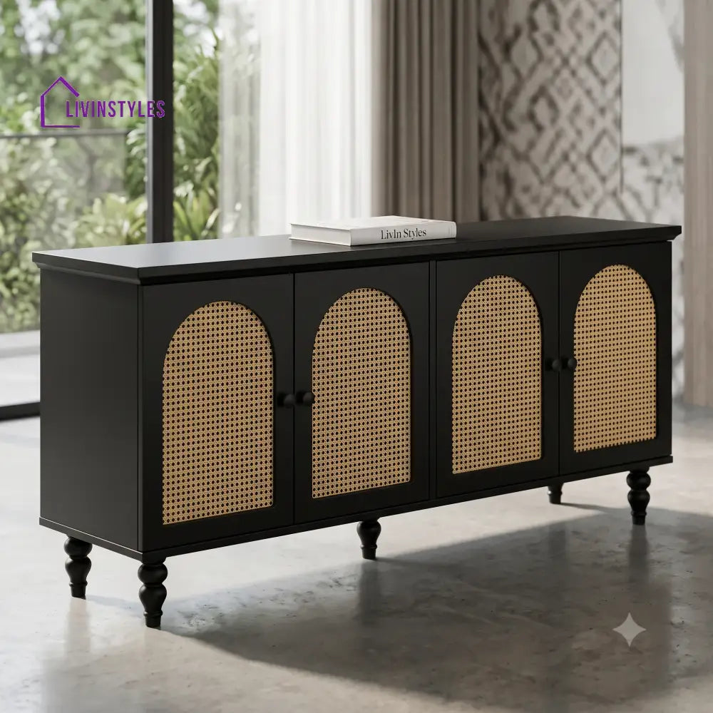 Deepa Solid Wood Sideboard and Cabinet in Black Finish