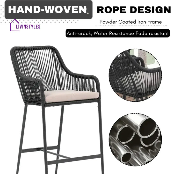 Deepali Premium Outdoor Rope 5-Piece Bar Set With a High-Top Table - Bar Set