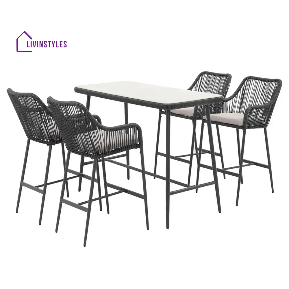 Deepali Premium Outdoor Rope 5-Piece Bar Set With a High-Top Table - Bar Set