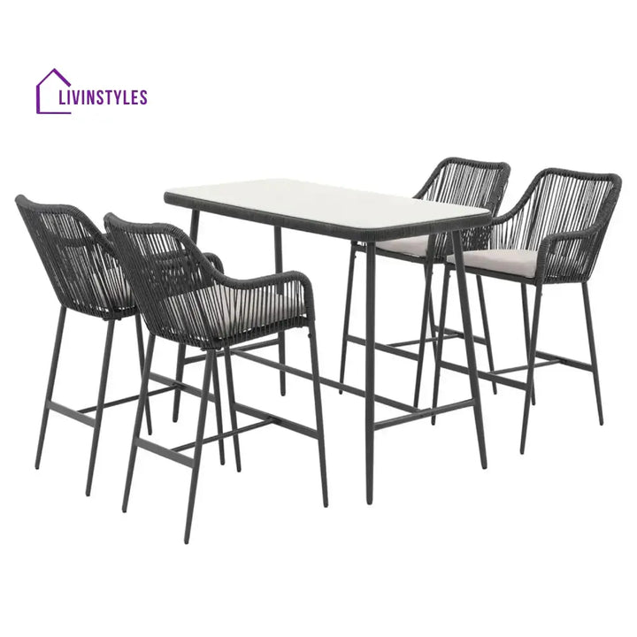 Deepali Premium Outdoor Rope 5-Piece Bar Set With a High-Top Table - Bar Set