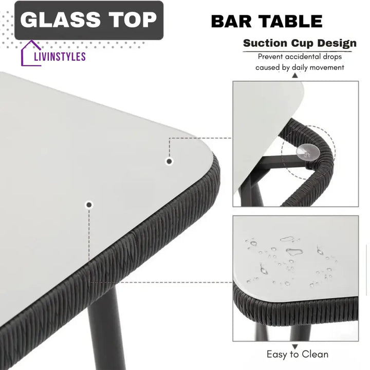 Deepali Premium Outdoor Rope 5-Piece Bar Set With a High-Top Table - Bar Set