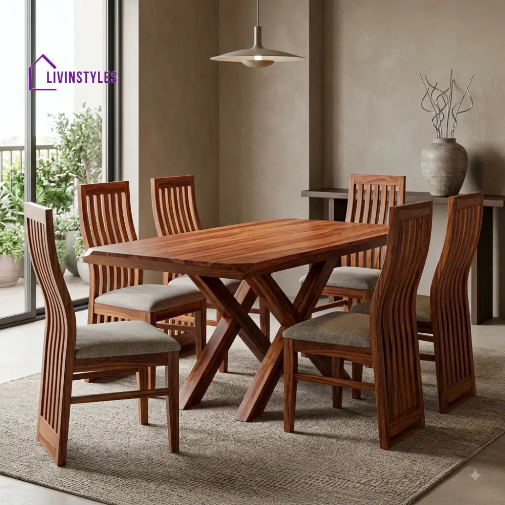 Deepika Premium Wooden 6 Seater Dining Table Set
