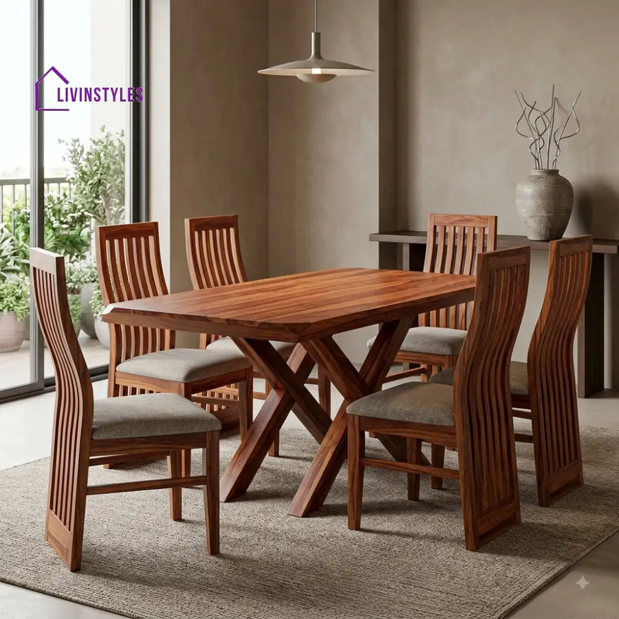 Deepika Premium Wooden 6 Seater Dining Table Set