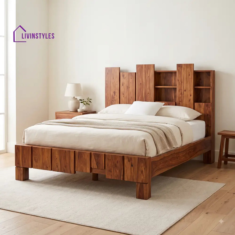 Deepika Sheesham Wood King Size Bed | Wooden Bed without Storage