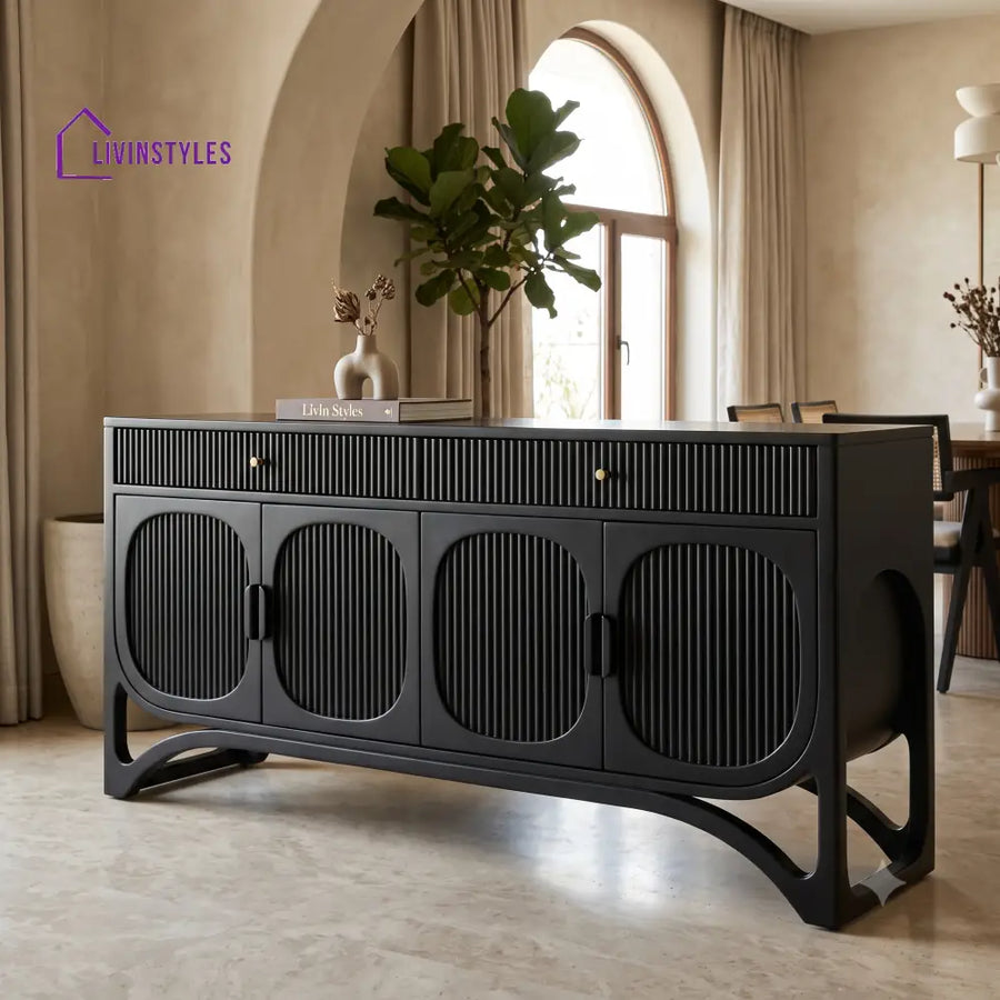 Deepika Solid Wood Sideboard and Cabinet in Black Finish