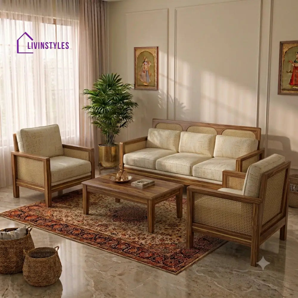 Deepika Wooden Sofa Set | 3 + 1 + 1 Sheesham Wood Sofa Set for Living Room