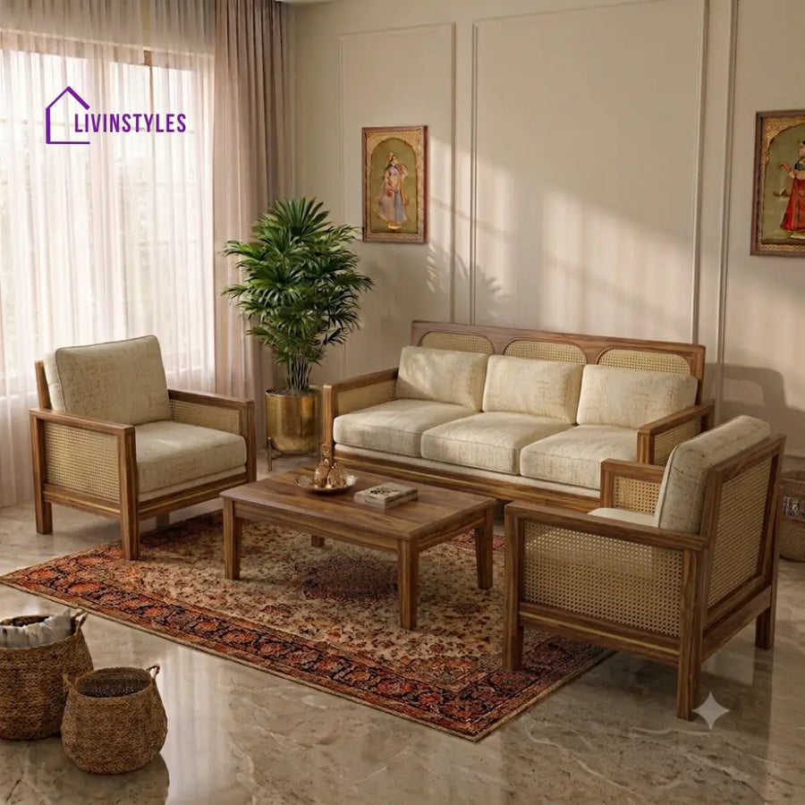Deepika Wooden Sofa Set | 3 + 1 + 1 Sheesham Wood Sofa Set for Living Room
