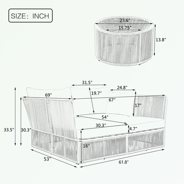 Benito Outdoor Poolside Sunbed With Cushion Daybed And Side Table (Braided & Rope)