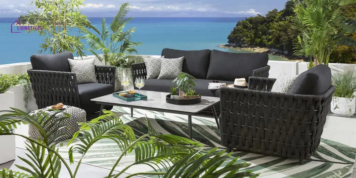 Deifilia Outdoor Sofa Set 2 Seater 2 Single seater and 1 Center Table (Dark Grey) - Sofa Sets