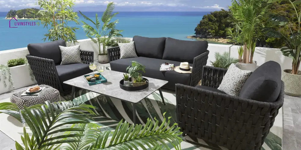 Deifilia Outdoor Sofa Set 2 Seater 2 Single seater and 1 Center Table (Dark Grey) - Sofa Sets