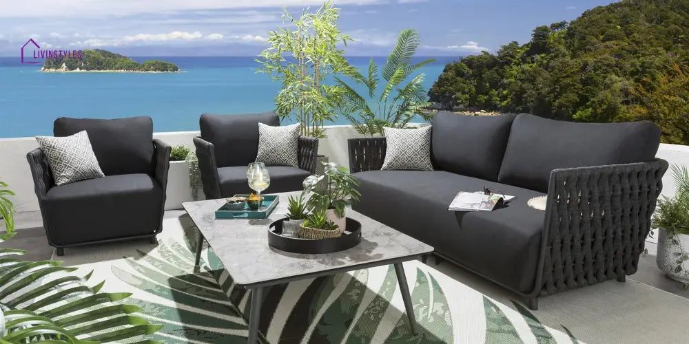 Deifilia Outdoor Sofa Set 2 Seater 2 Single seater and 1 Center Table (Dark Grey) - Sofa Sets