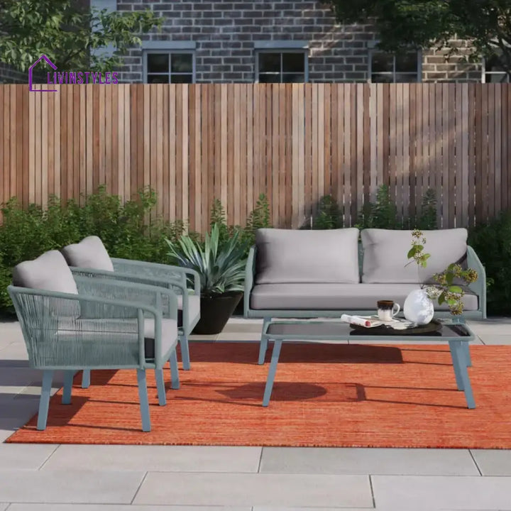 Deifilia Outdoor Sofa Set 2 Seater 2 Single seater And 1 Table Set Braided & Rope - Grey - Sofa Sets