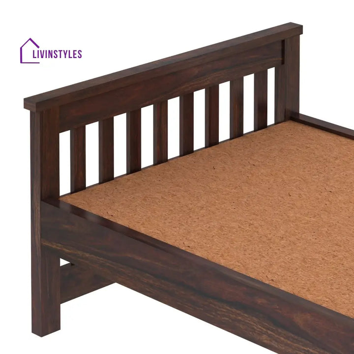 Delfina Solid Sheesham Wood Single Bed Without Storage (Walnut Finish) Bed