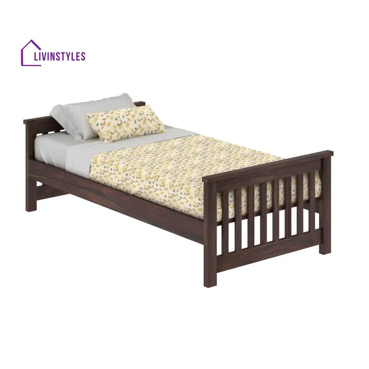 Delfina Solid Sheesham Wood Single Bed Without Storage (Walnut Finish) Bed