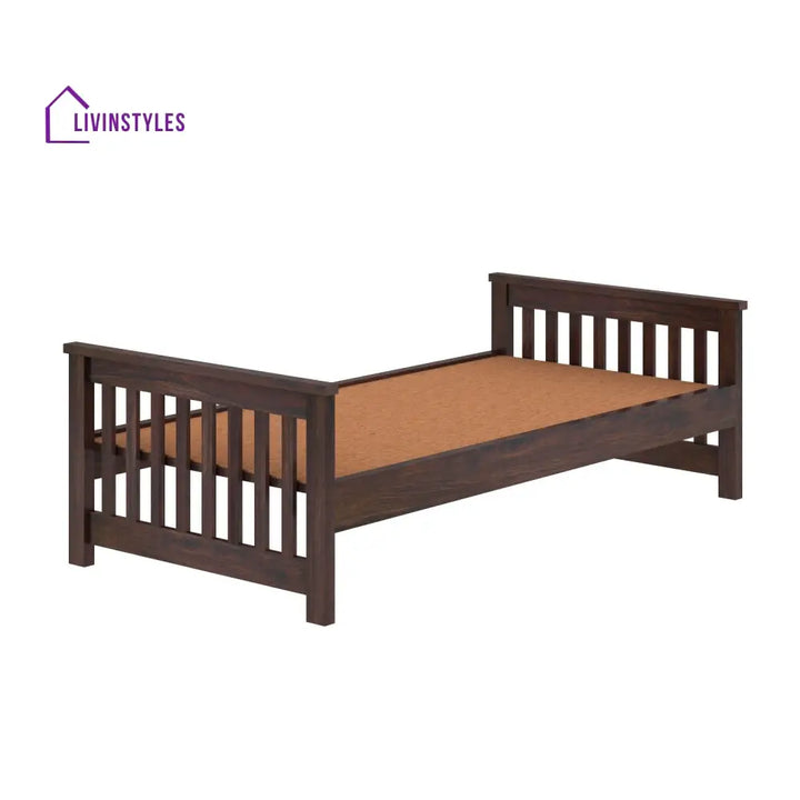 Delfina Solid Sheesham Wood Single Bed Without Storage (Walnut Finish) Bed