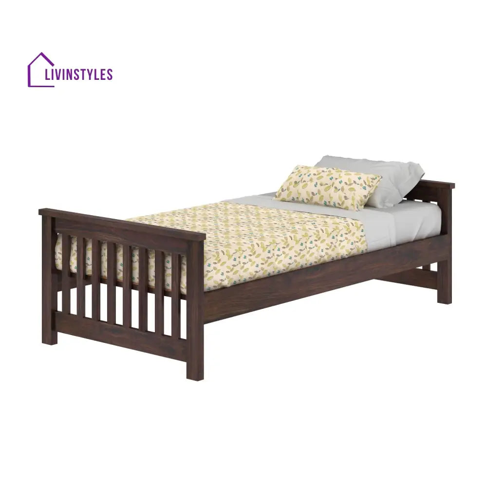 Delfina Solid Sheesham Wood Single Bed Without Storage (Walnut Finish) Bed
