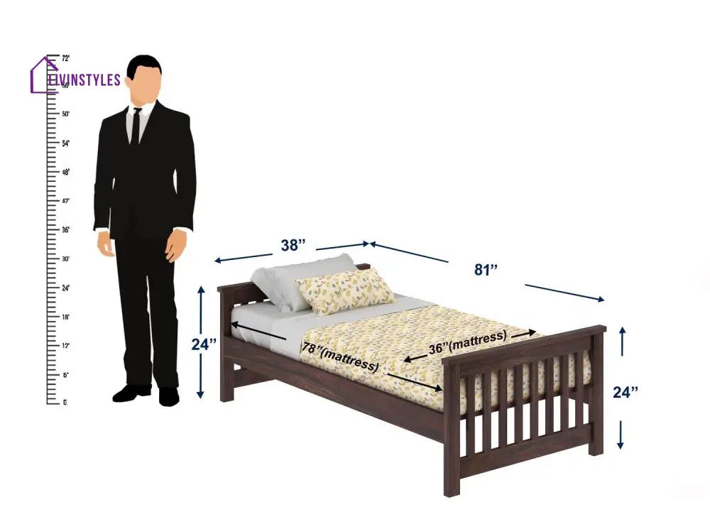 Delfina Solid Sheesham Wood Single Bed Without Storage (Walnut Finish) Bed