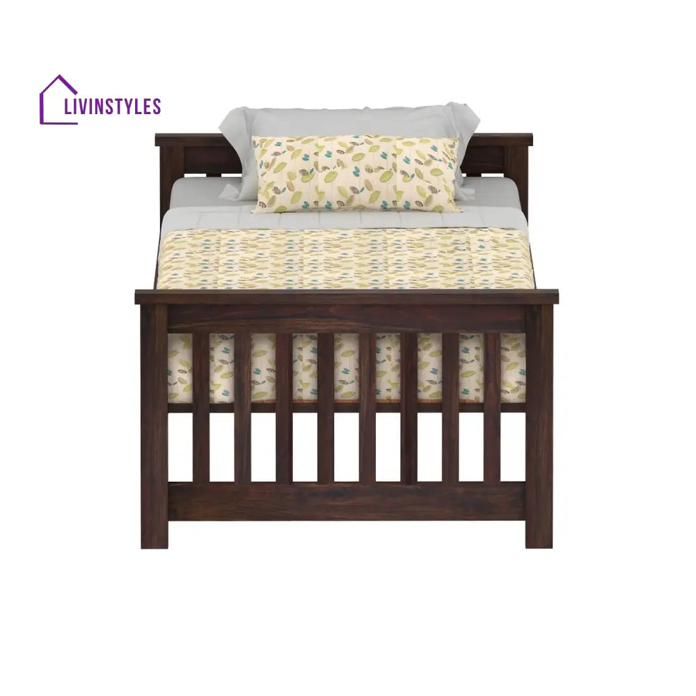 Delfina Solid Sheesham Wood Single Bed Without Storage (Walnut Finish) Bed