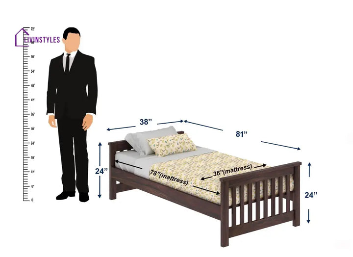 Delfina Solid Sheesham Wood Single Bed Without Storage (Walnut Finish) Bed