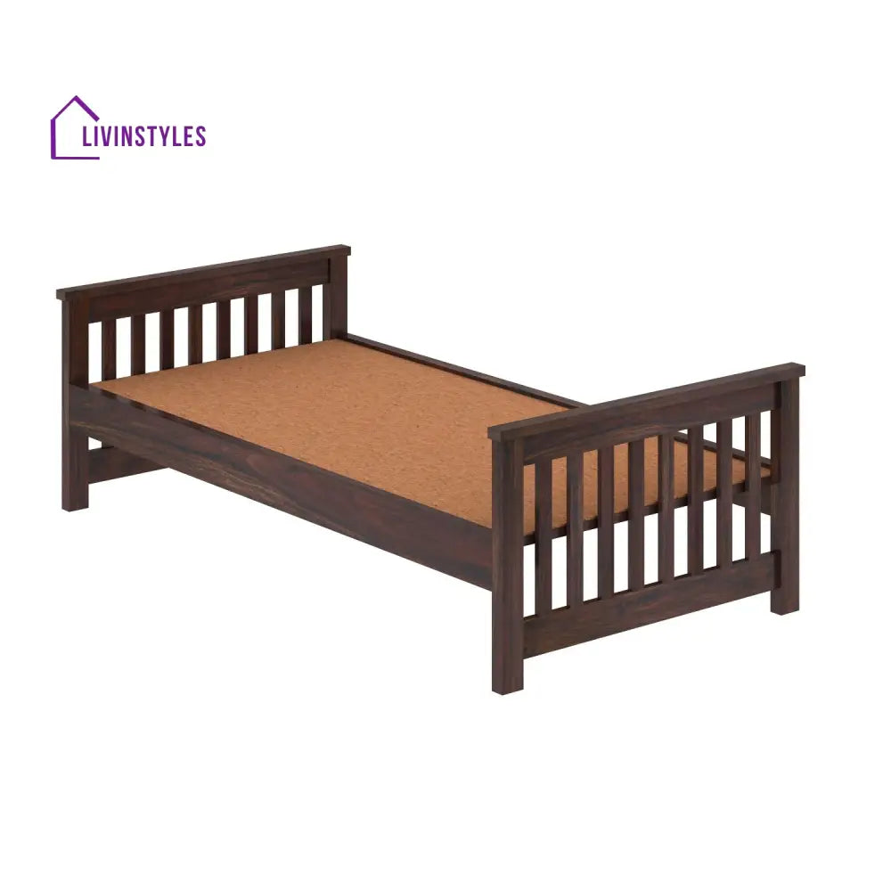 Delfina Solid Sheesham Wood Single Bed Without Storage (Walnut Finish) Bed