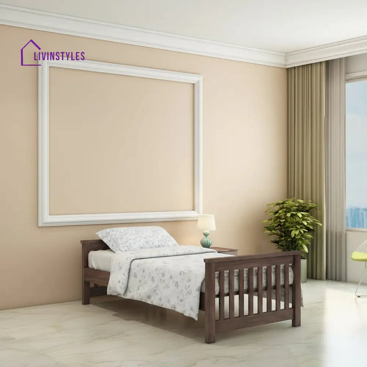 Delfina Solid Sheesham Wood Single Bed Without Storage (Walnut Finish) Bed