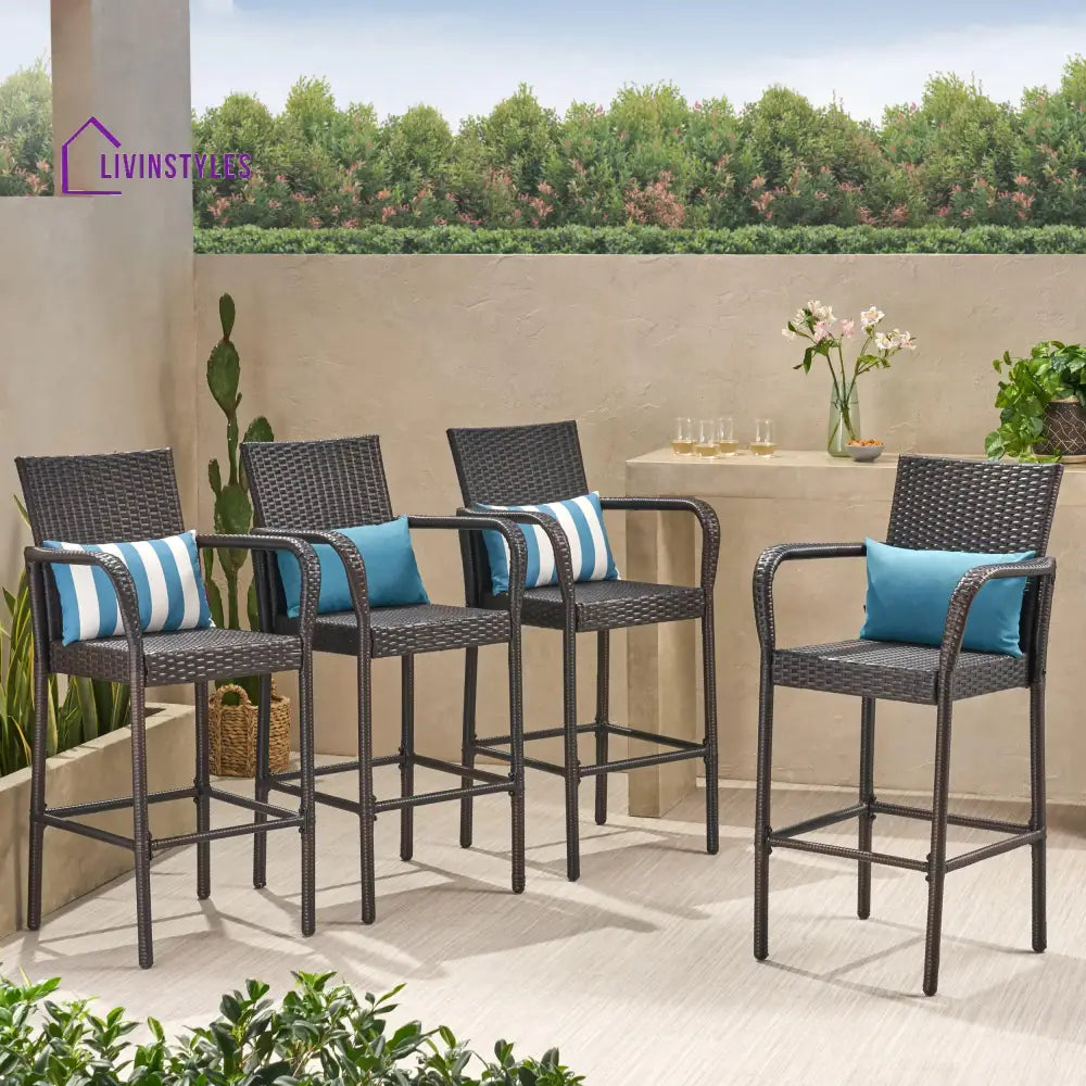 Dellucci Outdoor Patio Bar Chair 4 Chairs For Balcony (Brown) - Bar Sets