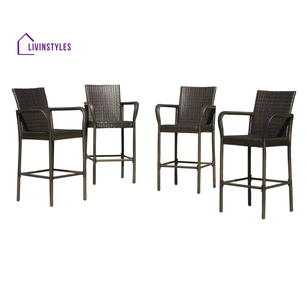 Dellucci Outdoor Patio Bar Chair 4 Chairs For Balcony (Brown) - Bar Sets